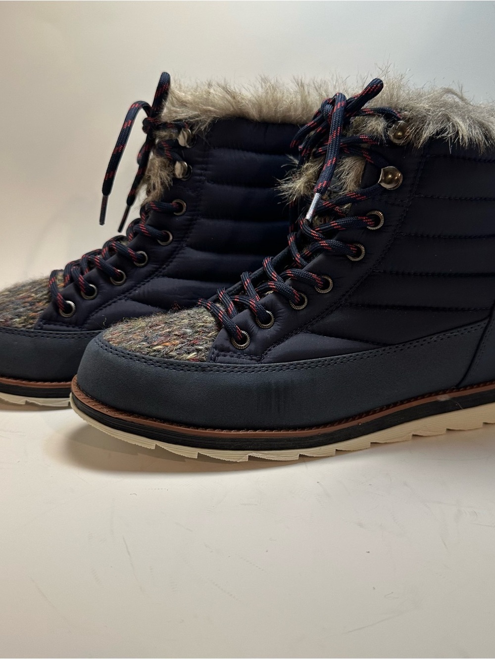 Muk Luks Navy Quilted Faux-Fur Lace-Up Winter Boots